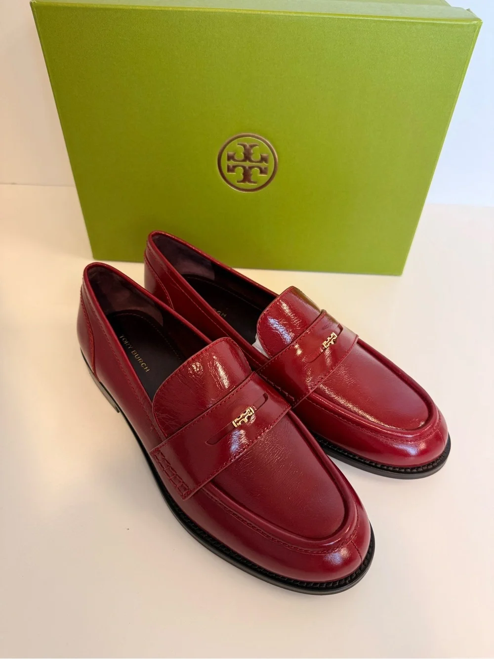 Tory Burch Chelsea Penny Loafer Crimson Red Leather Slip-On Flats $325